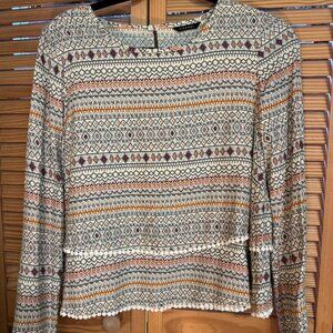 Tiffosi Boho Geometric Pom Trim Blouse Small Spain